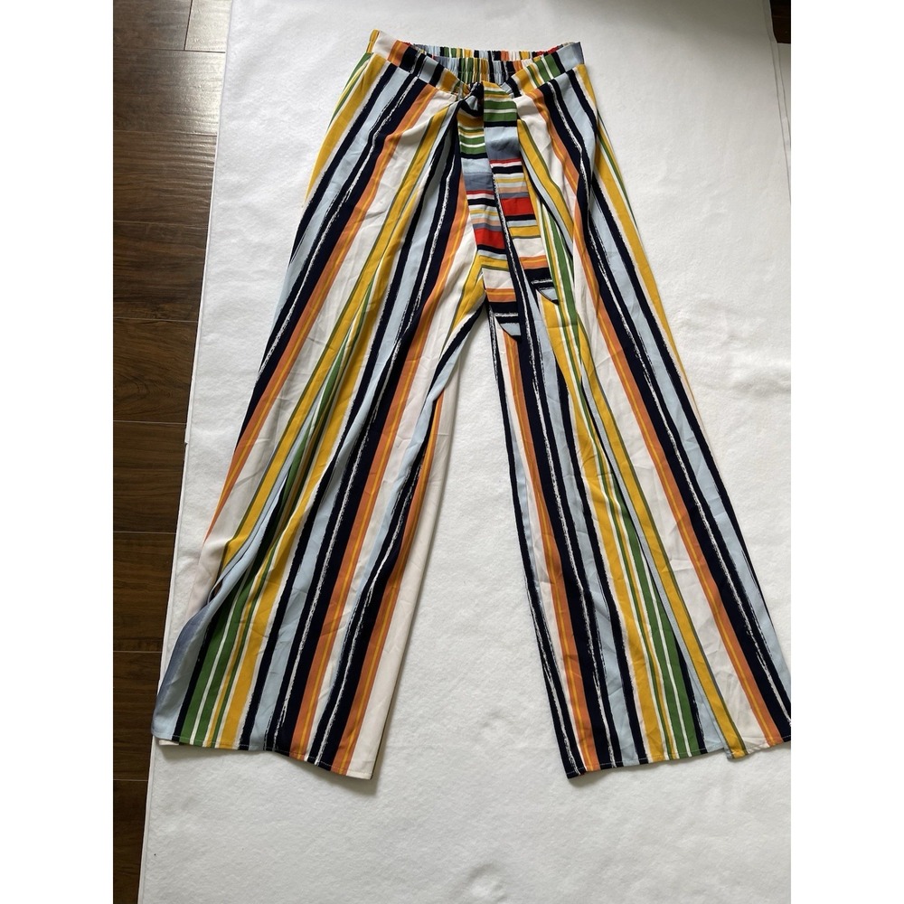 7th Ave Design Waist Wide Leg Palazzo Pants Womens Medium Striped Retro Glam